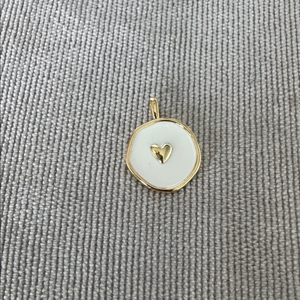 14k Gold Filled White Enamel Gold Heart Coin Pendant